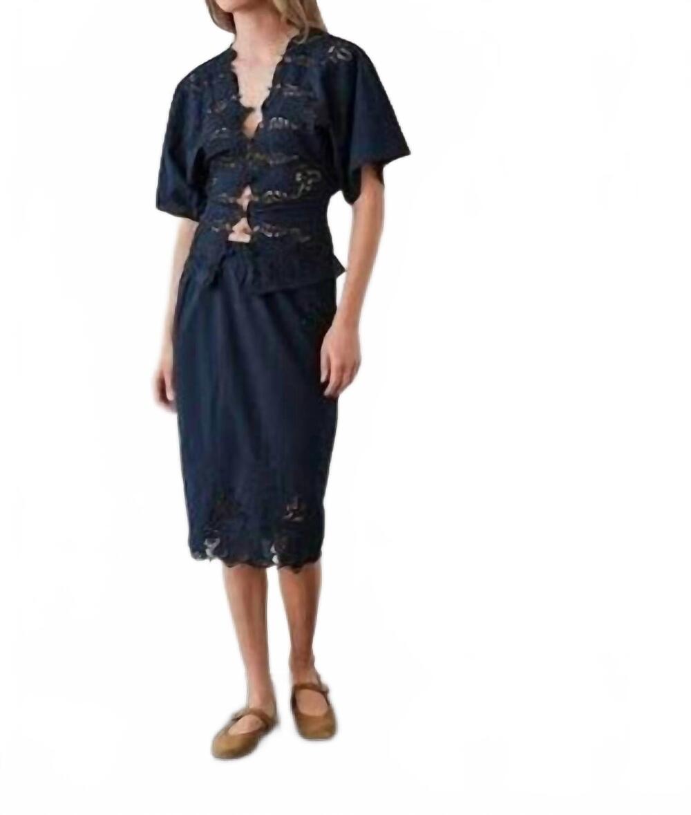 NEW CISSA pencil skirt in navy vintage lace
